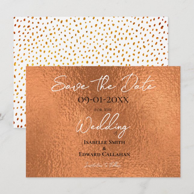 Elegante Imitate Kupfermetallic Texture Wedding Save The Date (Vorne/Hinten)