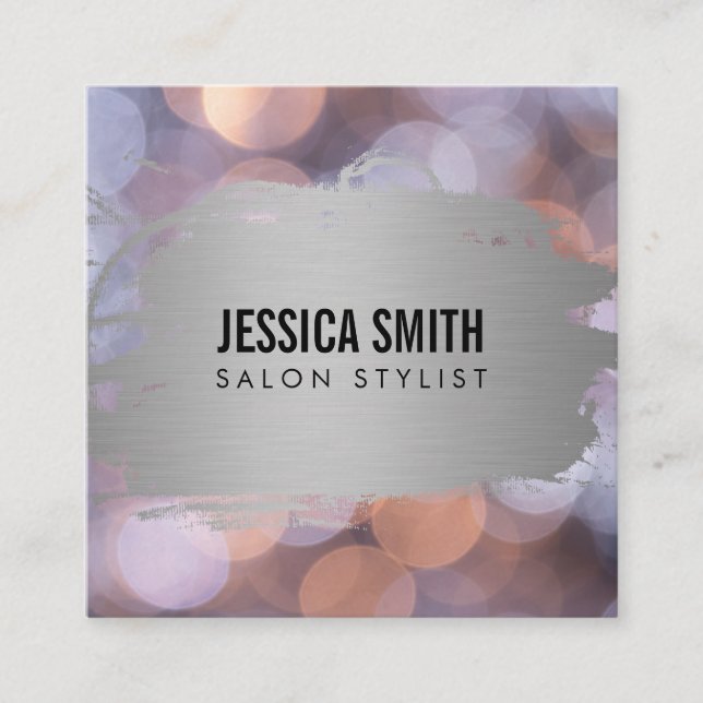 Elegante Imitate metallisches Silber gebürstet | B Quadratische Visitenkarte (Vorderseite)