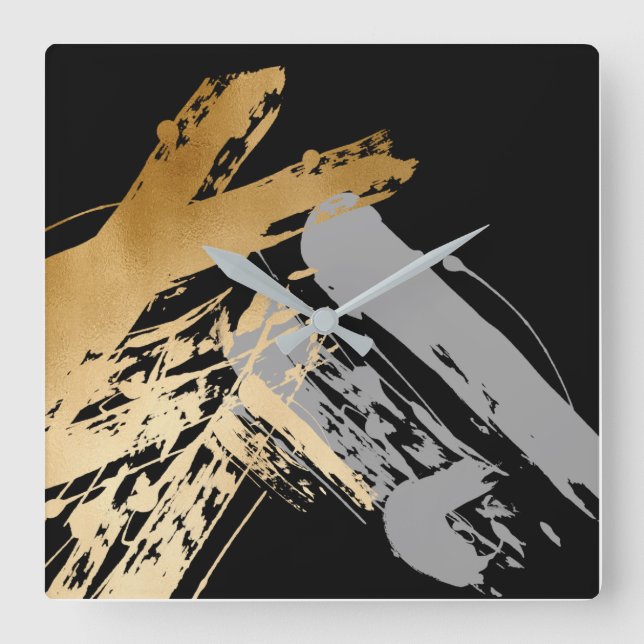 elegante Imitate mit goldfarbenen und grauen Pinse Quadratische Wanduhr (Vorderseite)