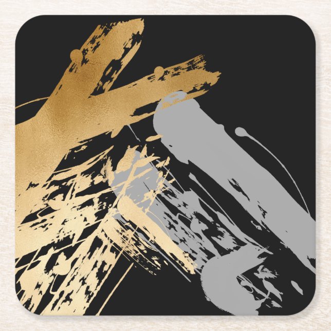 elegante Imitate mit goldfarbenen und grauen Pinse Rechteckiger Pappuntersetzer (Vorderseite)