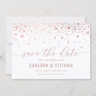 Elegante Imitate Rosa Foil Confetti Modernes Weiß Save The Date