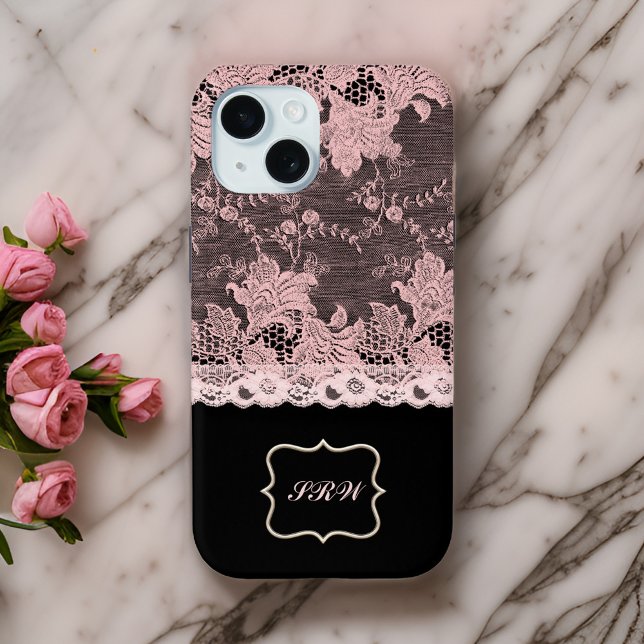 Elegante Imitate Rosa Spitzen und Schwarz Case-Mate iPhone Hülle (Von Creator hochgeladen)