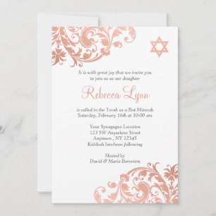Elegante Imitate Rose Gold Blüh Bat Mitzvah Einlad Einladung