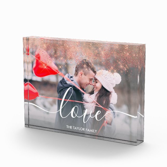 Elegante Imitate Rose Gold Glitzer Liebe Text Foto (Rechts)