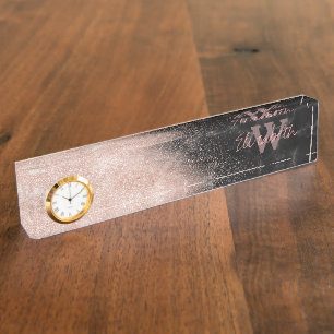 Elegante Imitate Rose Gold Konfetti Schwarz Marmor Namensplakette