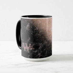 Elegante Imitate Rose Gold Konfetti Schwarz Marmor Tasse