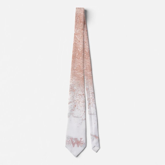 Elegante Imitate Rose Gold Konfetti, weißes Marmor Krawatte (Vorderseite)