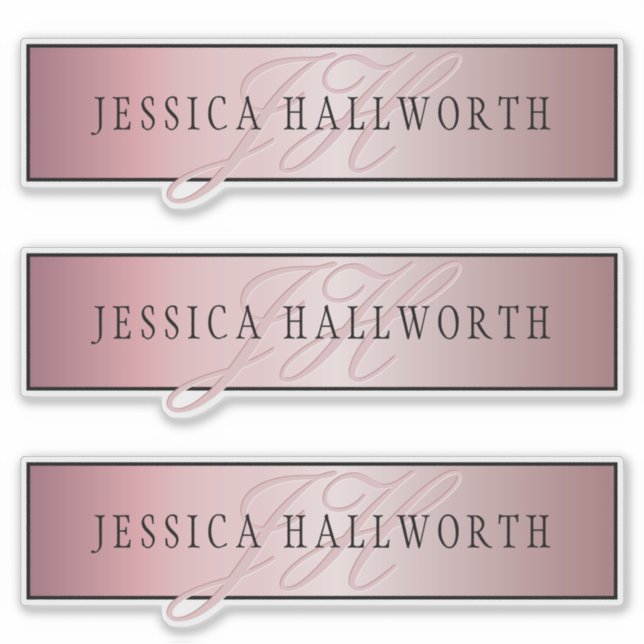 Elegante Imitate Rose Gold | Name & Initialen Aufkleber (Vorderseite)