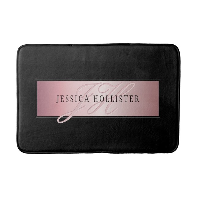 Elegante Imitate Rose Gold | Name & Initialen Badematte (Vorderseite)