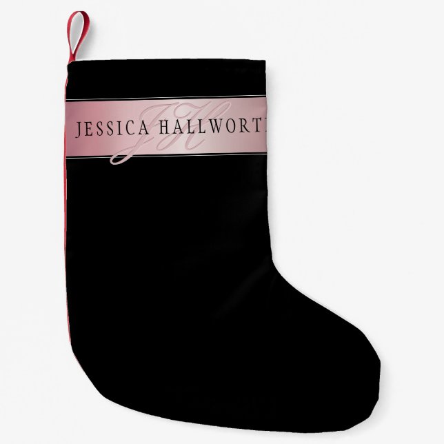 Elegante Imitate Rose Gold | Name & Initialen Kleiner Weihnachtsstrumpf (Vorderseite)