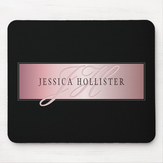 Elegante Imitate Rose Gold | Name & Initialen Mousepad (Vorne)