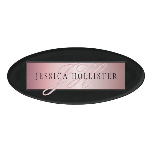 Elegante Imitate Rose Gold | Name & Initialen Namenschild (Vorderseite)