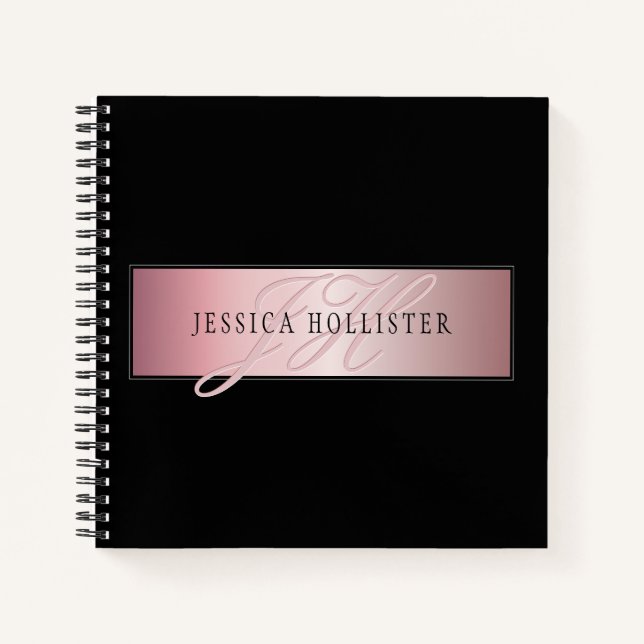 Elegante Imitate Rose Gold | Name & Initialen Notizbuch (Vorderseite)