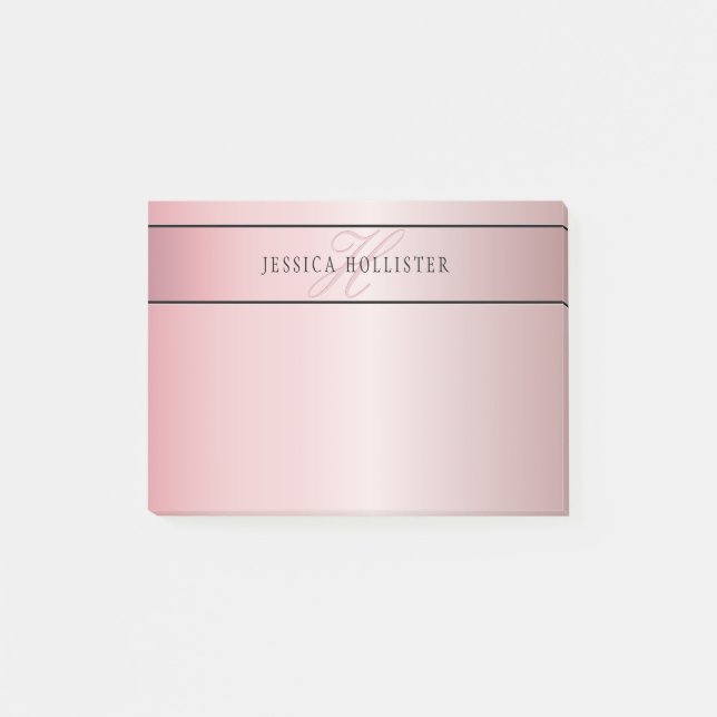 Elegante Imitate Rose Gold | Name & Initialen Post-it Klebezettel (Vorderseite)