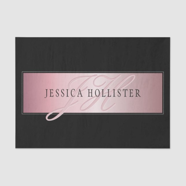 Elegante Imitate Rose Gold | Name & Initialen Seidenpapier (Vorderseite)