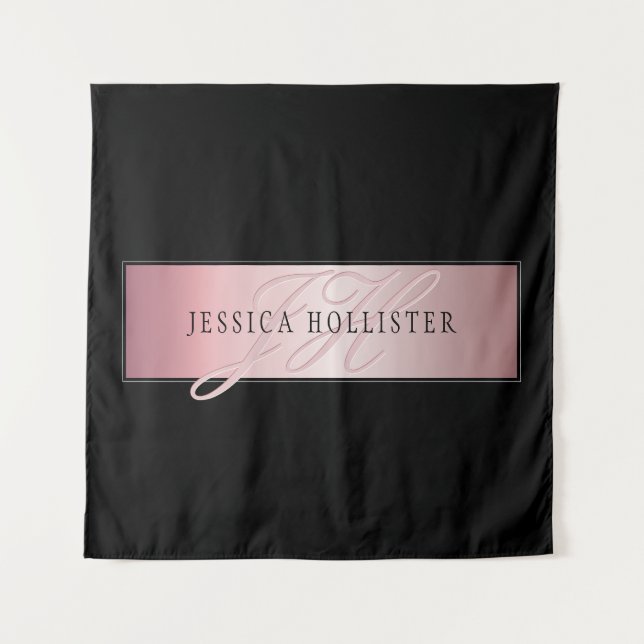 Elegante Imitate Rose Gold | Name & Initialen Wandteppich (Vorderseite)