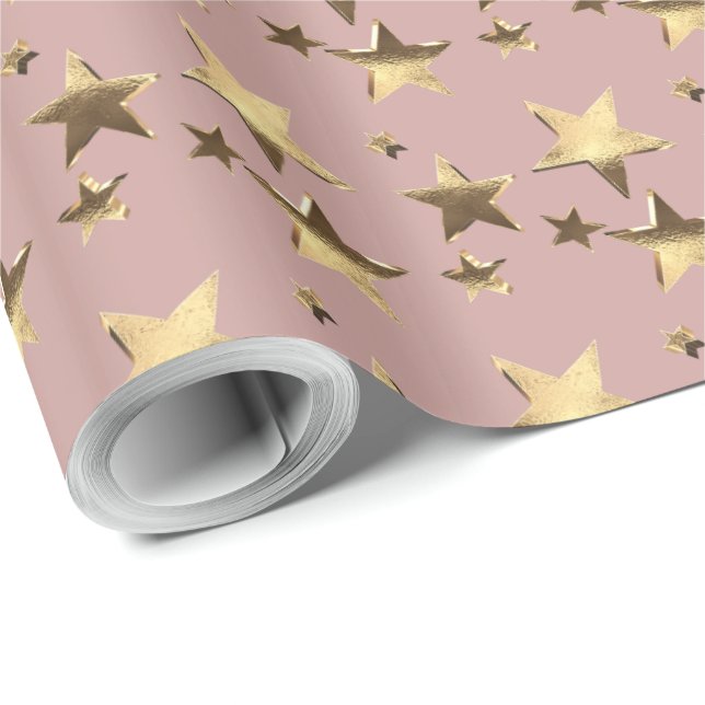 Elegante Imitate Rose Gold Sterne Muster Weihnacht Geschenkpapier (Rolleneckpunkt)