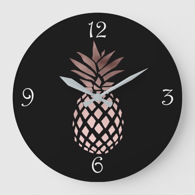elegante Imitate Rose Goldene Ananas Große Wanduhr (Vorderseite)
