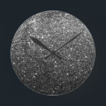 Elegante Imitate Schwarzer Glitzer Runde Wanduhr<br><div class="desc">Elegante Imitate Schwarzer Glitzer</div>
