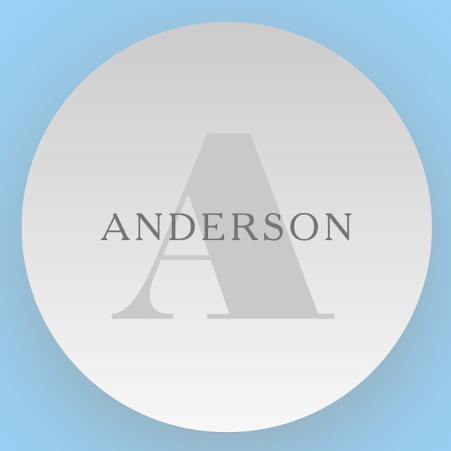 Elegante Imitate Silver Gradient Monogram Runder Aufkleber (Von Creator hochgeladen)