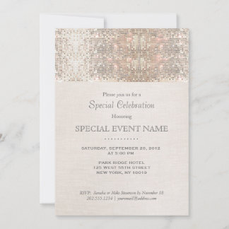 Elegante Imitate Silver Sequins Beige Linen Look Einladung