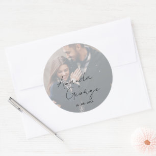Elegante Imitate Vellum Effect Foto Hochzeitsticke Runder Aufkleber
