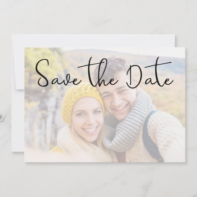 Elegante Imitate Vellum Foto Effect Script Hochzei Save The Date (Vorderseite)