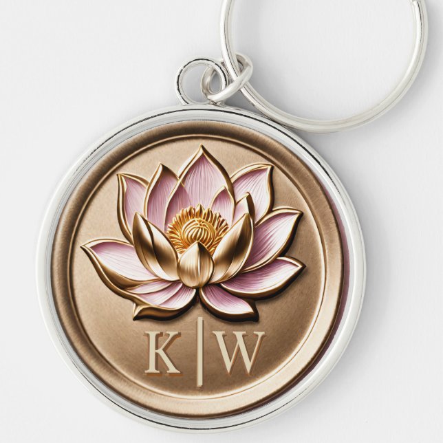 Elegante Imitats 3D Gilded Pink Lotus Gold Monogra Schlüsselanhänger (Vorne)