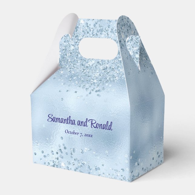 Elegante Imitats Baby Blue Glitzer and Foil Weddin Geschenkschachtel (Vorderseite)