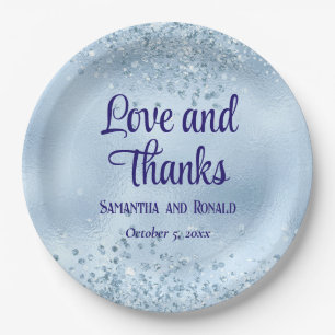 Elegante Imitats Baby Blue Glitzer and Foil Weddin Pappteller