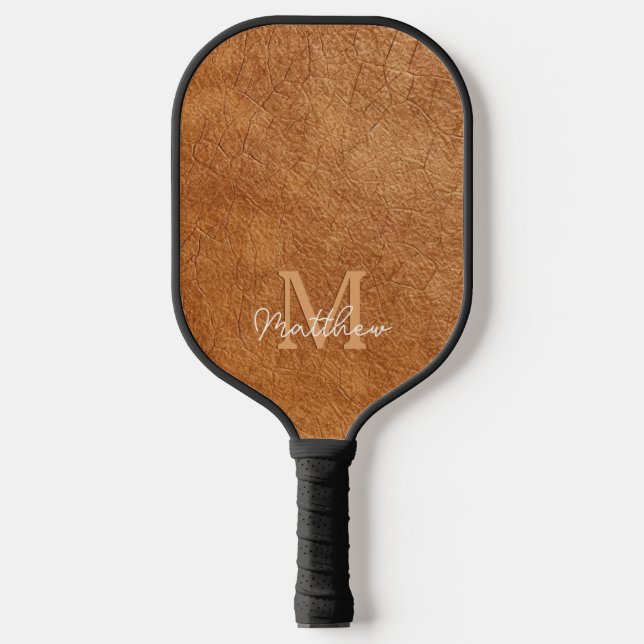 Elegante Imitats Braunleder Textur Personalisiert Pickleball Schläger (Vorderseite)