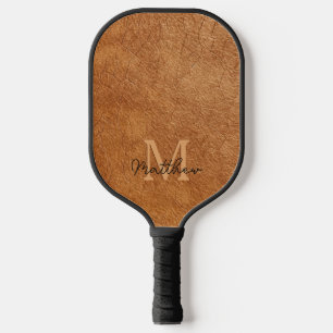 Elegante Imitats Braunleder Textur Personalisiert Pickleball Schläger