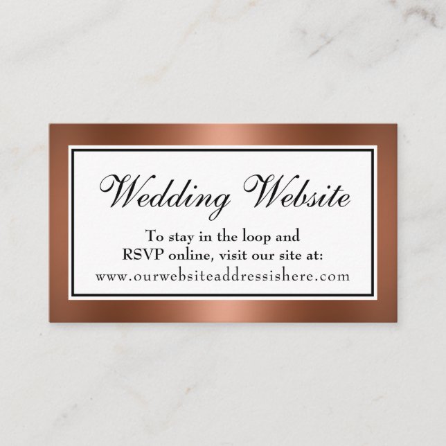 Elegante Imitats Copper Wedding Website Beipackkar Begleitkarte (Vorderseite)
