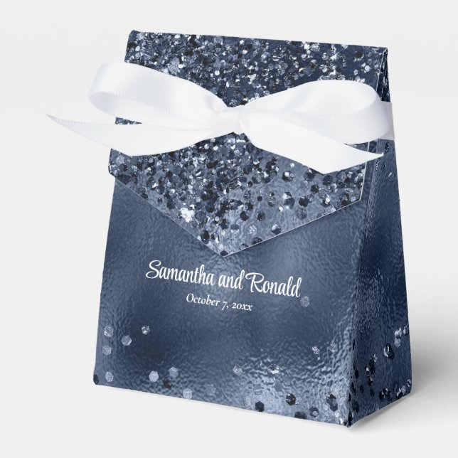 Elegante Imitats Dark Blue Glitzer & Foil Wedding Geschenkschachtel (Vorderseite)