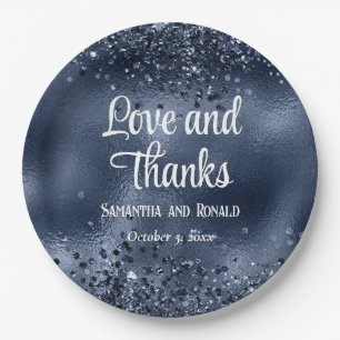 Elegante Imitats Dunkelblauer Glitzer und Foil Wed Pappteller
