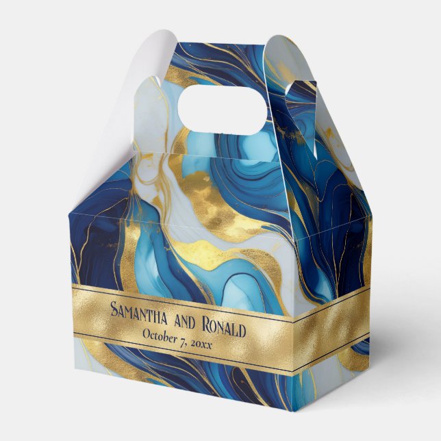 Elegante Imitats Gold, Blau und Weiß Marmor Vorzüg Geschenkschachtel (Vorderseite)