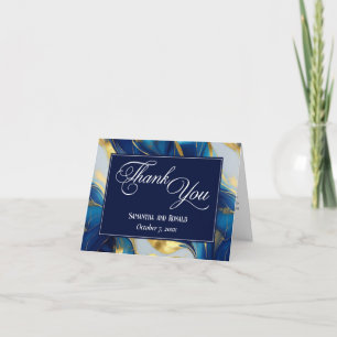 Elegante Imitats Gold, Blue & White Wedding Vielen Dankeskarte
