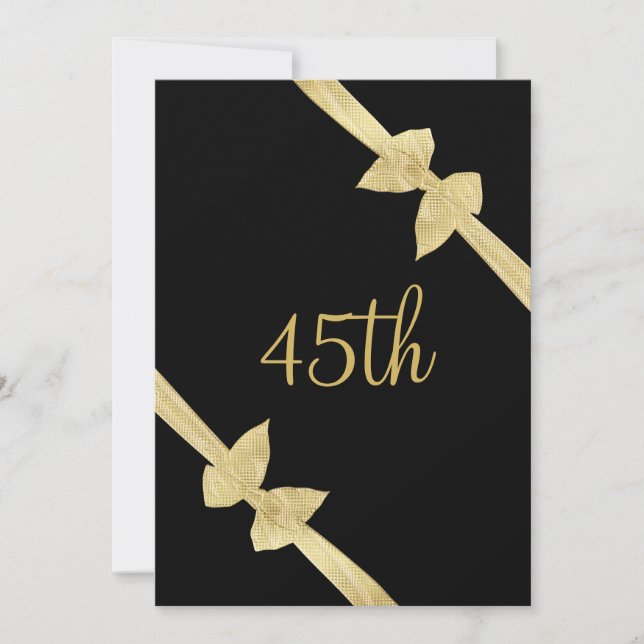 Elegante Imitats Gold Bows 45. Geburtstag Einladung (Vorderseite)