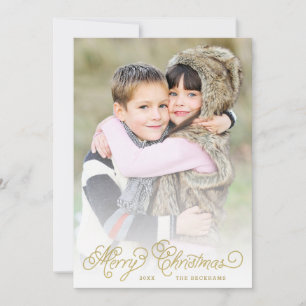 Elegante Imitats Gold Foil Script Weihnachtsfotoka Feiertagskarte