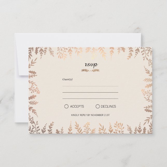 Elegante Imitats Gold Foliage RSVP Karte (Vorderseite)
