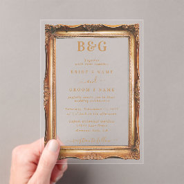 Elegante Imitats Gold Frame Monogram Wedding Clear Acryleinladungen