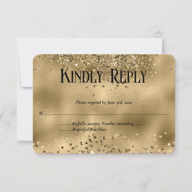 Elegante Imitats Gold Glitzer & Foil Wedding RSVP  (Vorderseite)