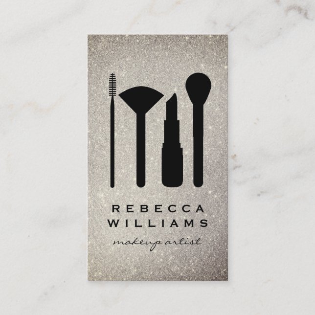 Elegante Imitats Gold Glitzer Makeup Set Visitenkarte (Vorderseite)