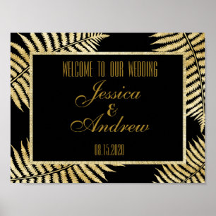 Elegante Imitats Gold Leaf Bracken Wedding Willkom Poster