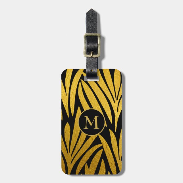 Elegante Imitats Gold Leaf Mit Monogramm Gepäckanhänger (Vorderseite vertikal)