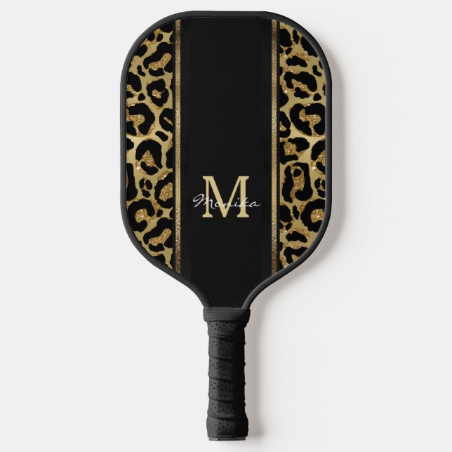 Elegante Imitats Gold Leopard Tierprägung personal Pickleball Schläger (Vorderseite)