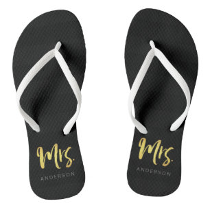 Elegante Imitats Gold Name Mrs. Black Stripes Flip Flops