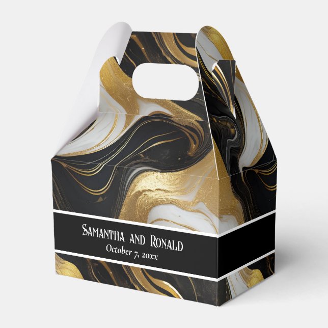 Elegante Imitats Gold, Schwarz-weißer Marmor Gefäl Geschenkschachtel (Vorderseite)