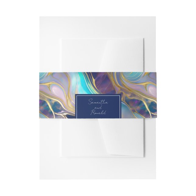 Elegante Imitats Gold und Blue Opal Stone wirbeln Einladungsbanderole (Vorderseite Beispiel)