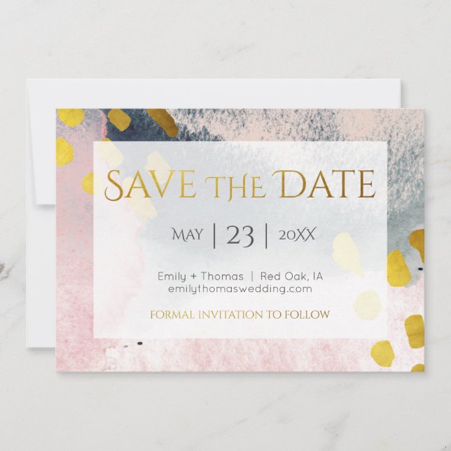 Elegante Imitats Gold und Blush Benutzerdefiniert  Save The Date (Vorderseite)